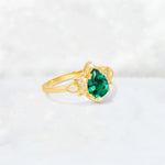 Pear Cut Emerald Butterfly Floral Halo Engagement Ring - Additional view