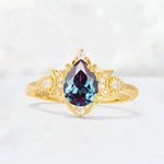 Pear Cut Alexandrite Butterfly Floral Halo Engagement Ring - Additional view