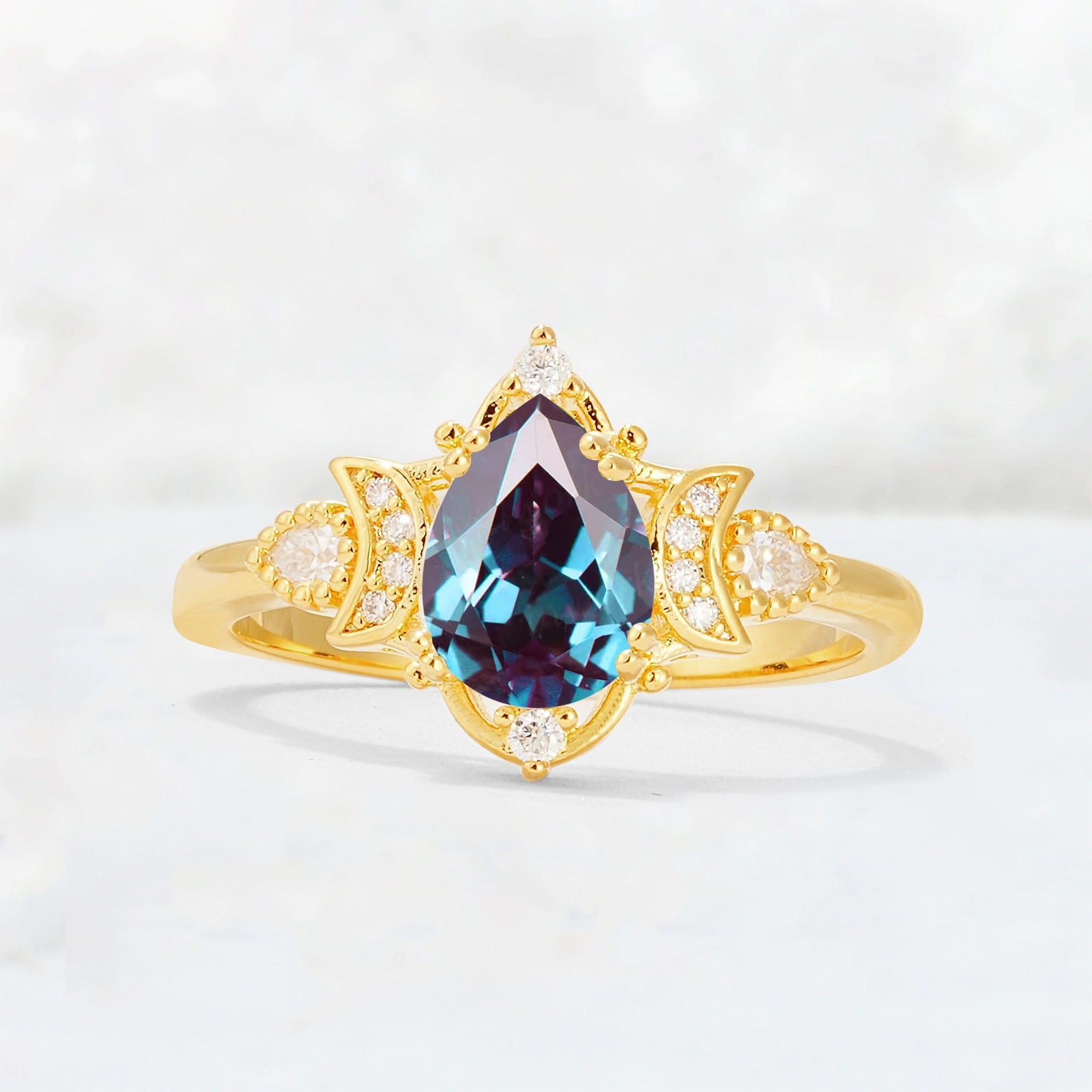 Pear Cut Alexandrite Butterfly Floral Halo Engagement Ring - Additional view