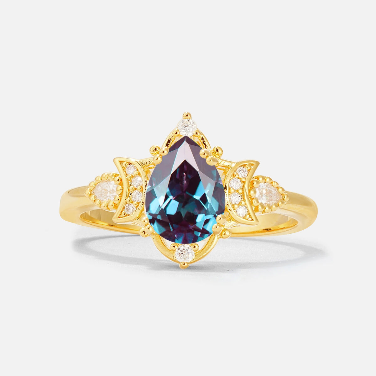 Pear Cut Alexandrite Butterfly Floral Halo Engagement Ring