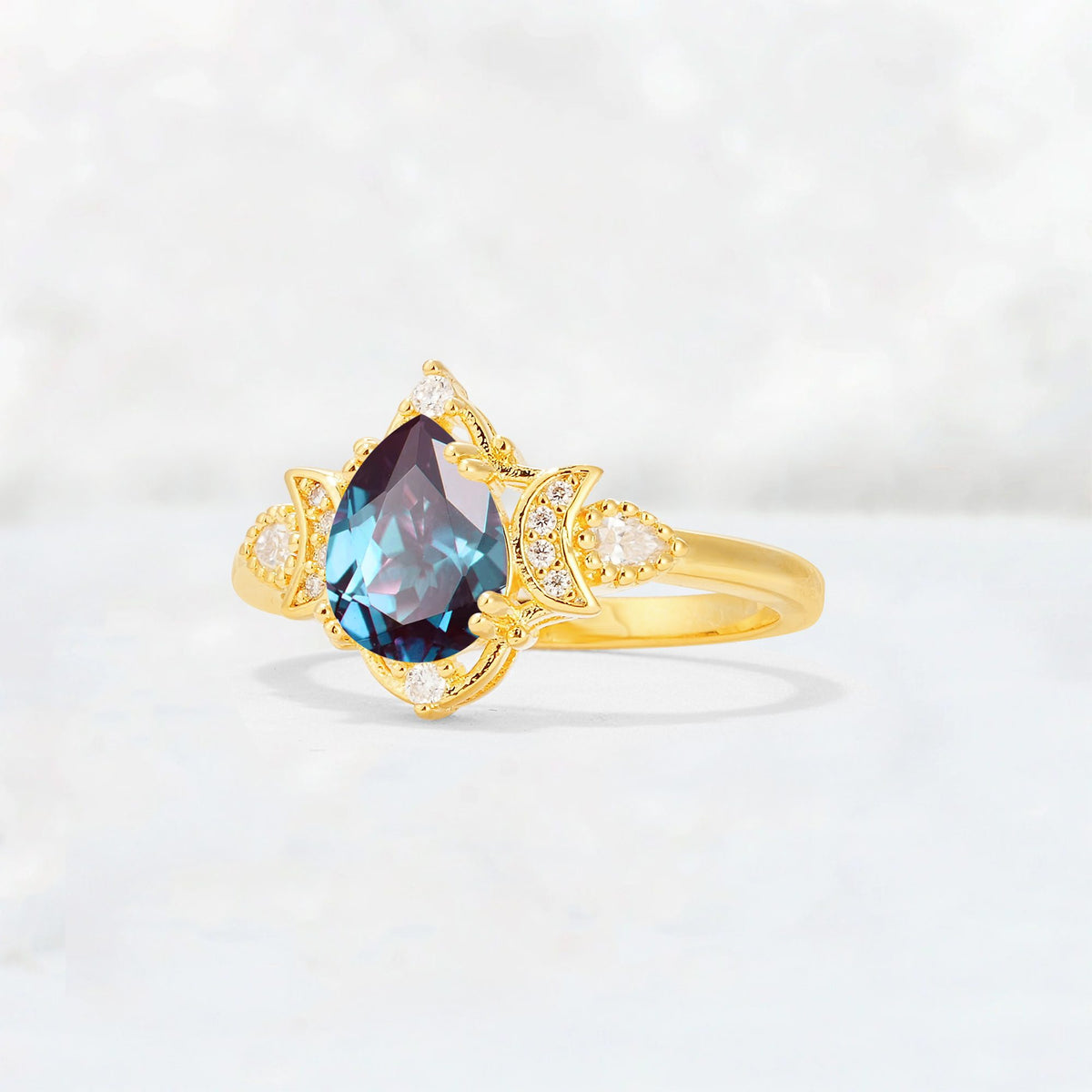 Pear Cut Alexandrite Butterfly Floral Halo Engagement Ring - Additional view