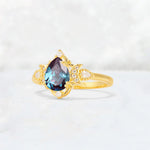 Pear Cut Alexandrite Butterfly Floral Halo Engagement Ring - Additional view