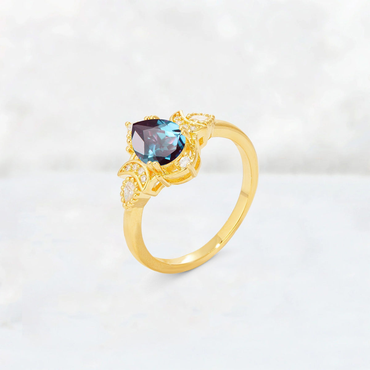 Pear Cut Alexandrite Butterfly Floral Halo Engagement Ring - Additional view