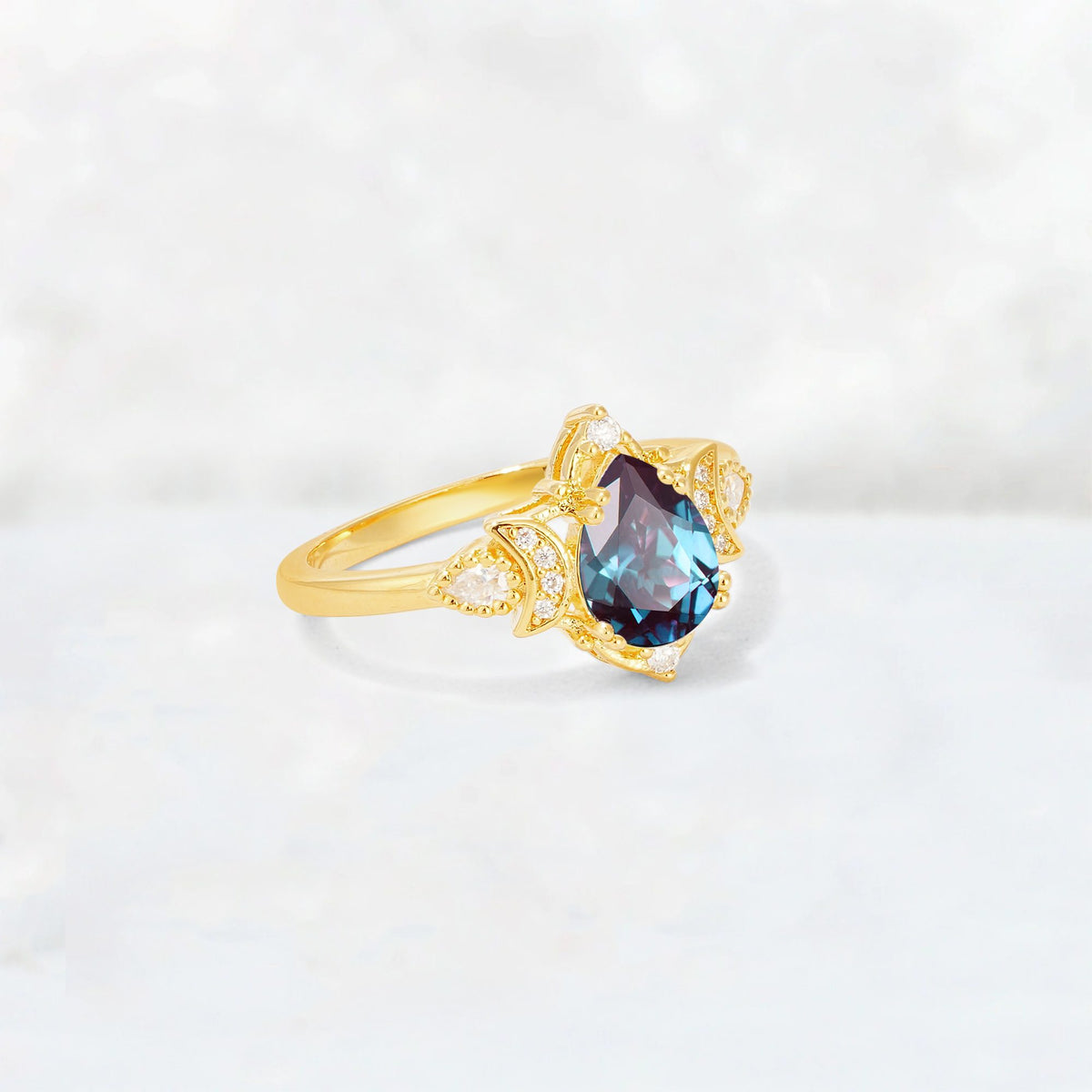 Pear Cut Alexandrite Butterfly Floral Halo Engagement Ring - Additional view
