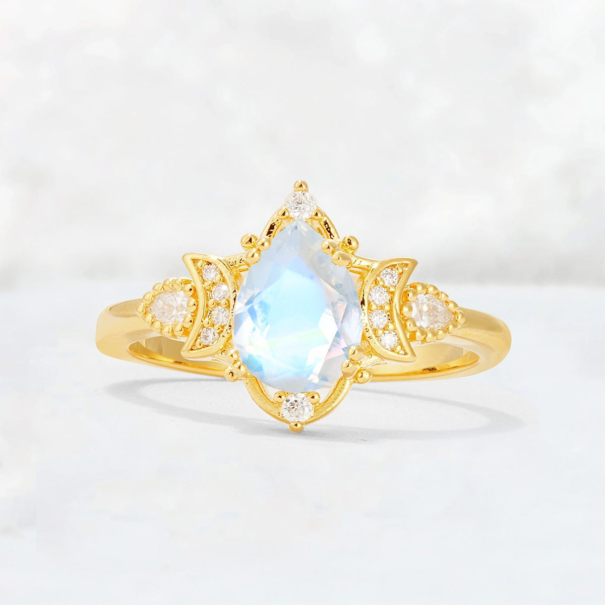 Pear Cut Moonstone Butterfly Floral Halo Engagement Ring - Additional view
