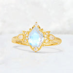 Pear Cut Moonstone Butterfly Floral Halo Engagement Ring - Additional view