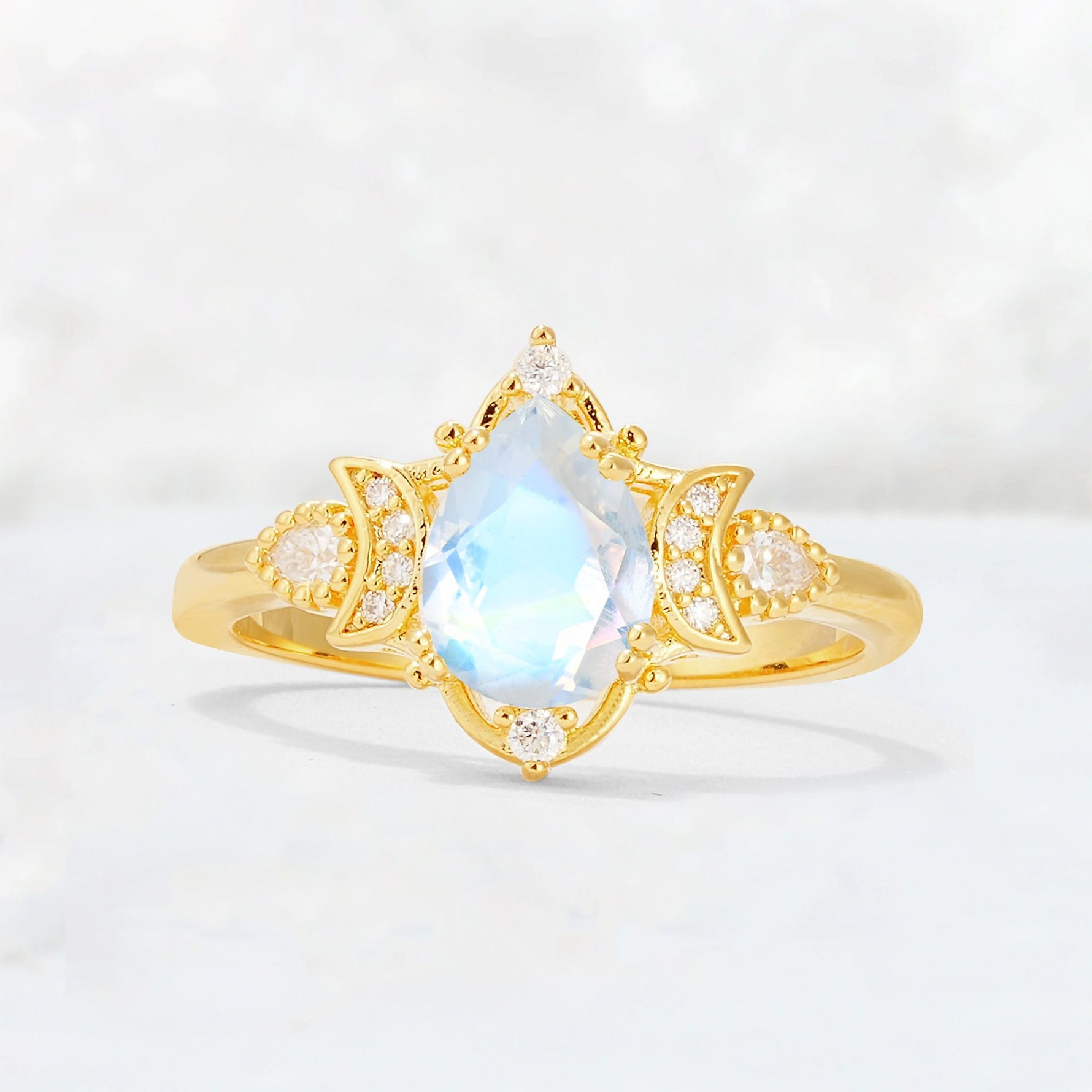Pear Cut Moonstone Butterfly Floral Halo Engagement Ring - Additional view