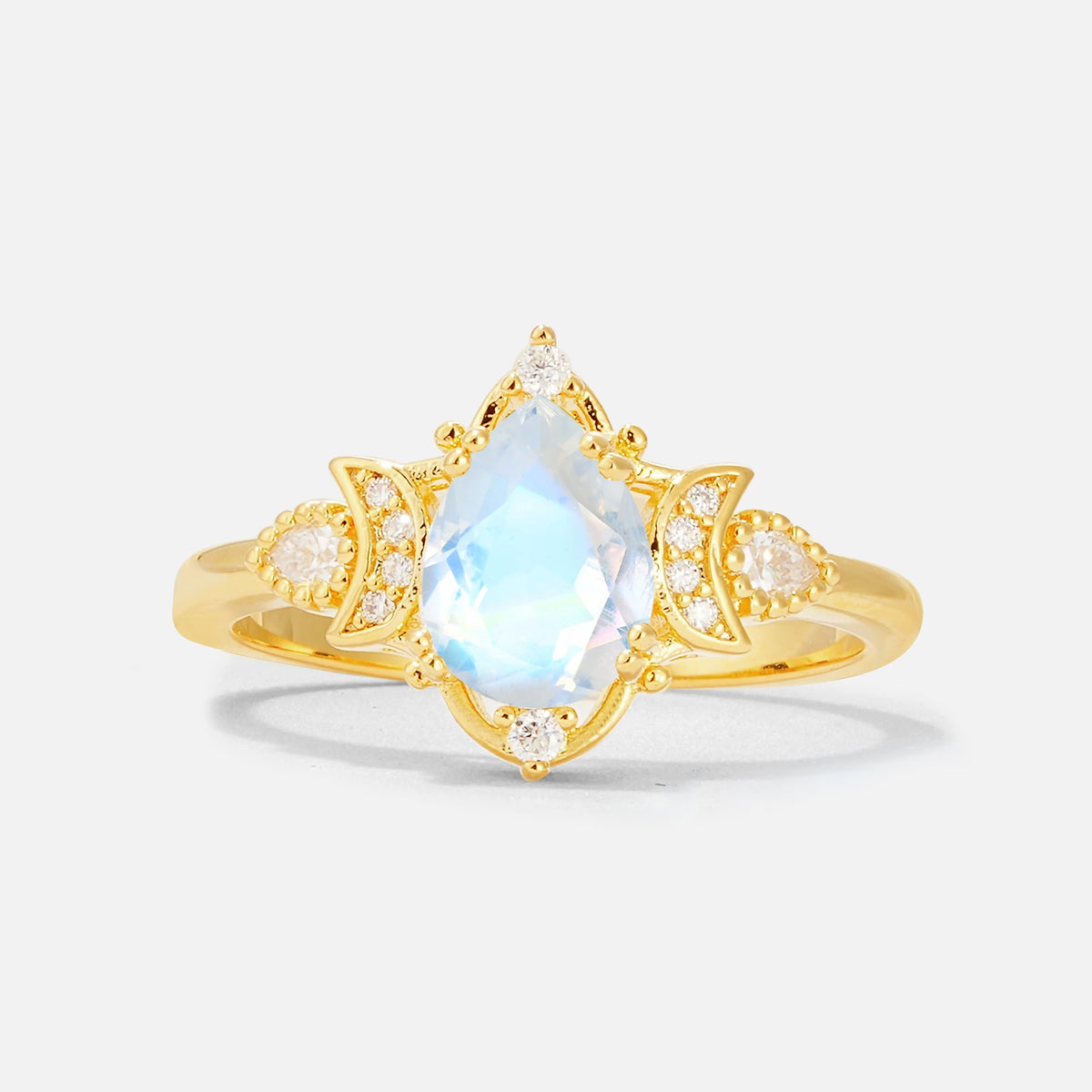 Pear Cut Moonstone Butterfly Floral Halo Engagement Ring