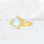 Pear Cut Moonstone Butterfly Floral Halo Engagement Ring - Additional view