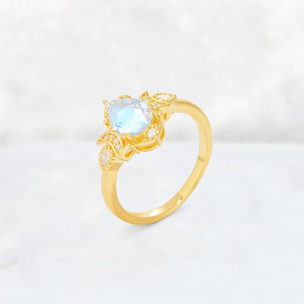 Pear Cut Moonstone Butterfly Floral Halo Engagement Ring - Additional view