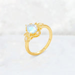 Pear Cut Moonstone Butterfly Floral Halo Engagement Ring - Additional view