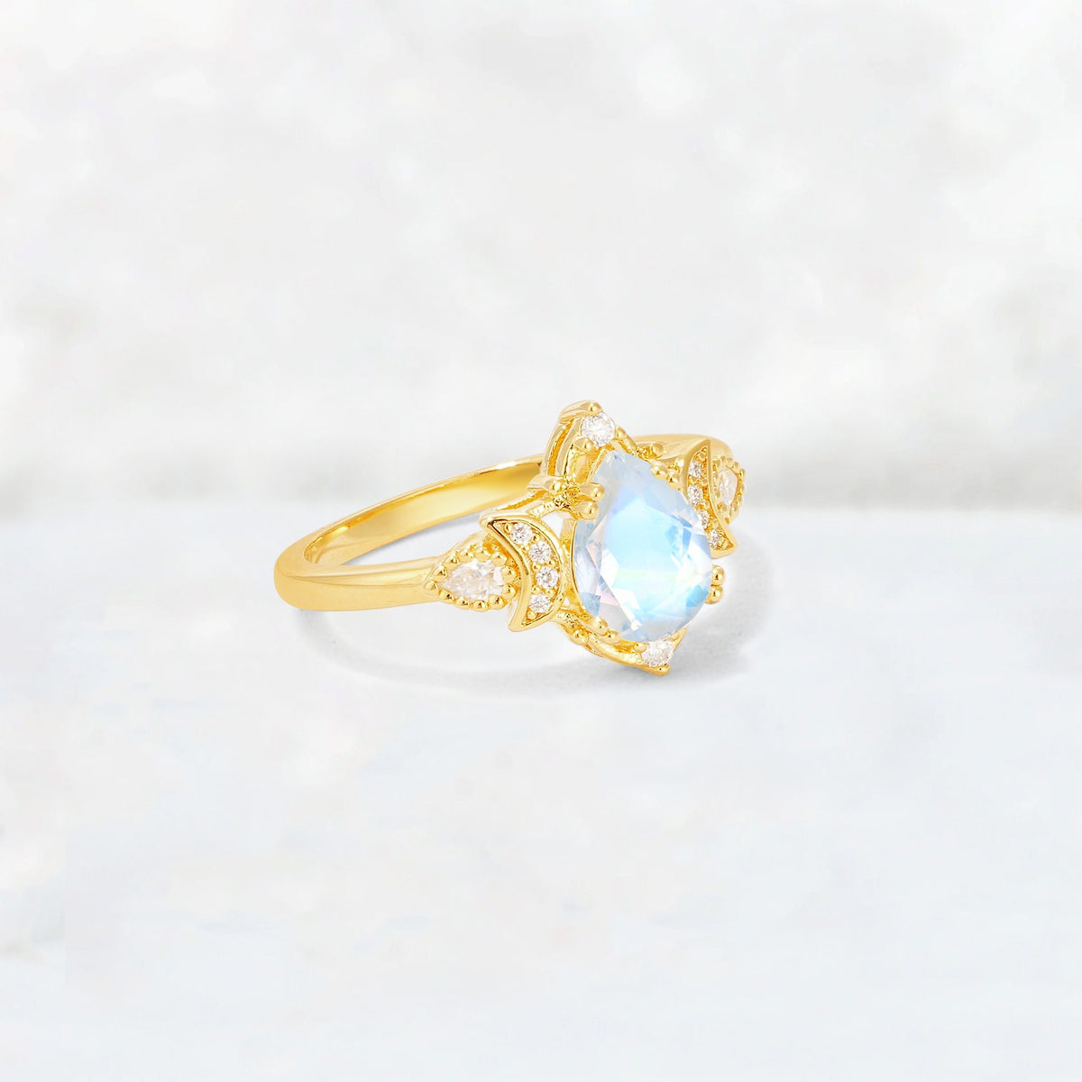 Pear Cut Moonstone Butterfly Floral Halo Engagement Ring - Additional view
