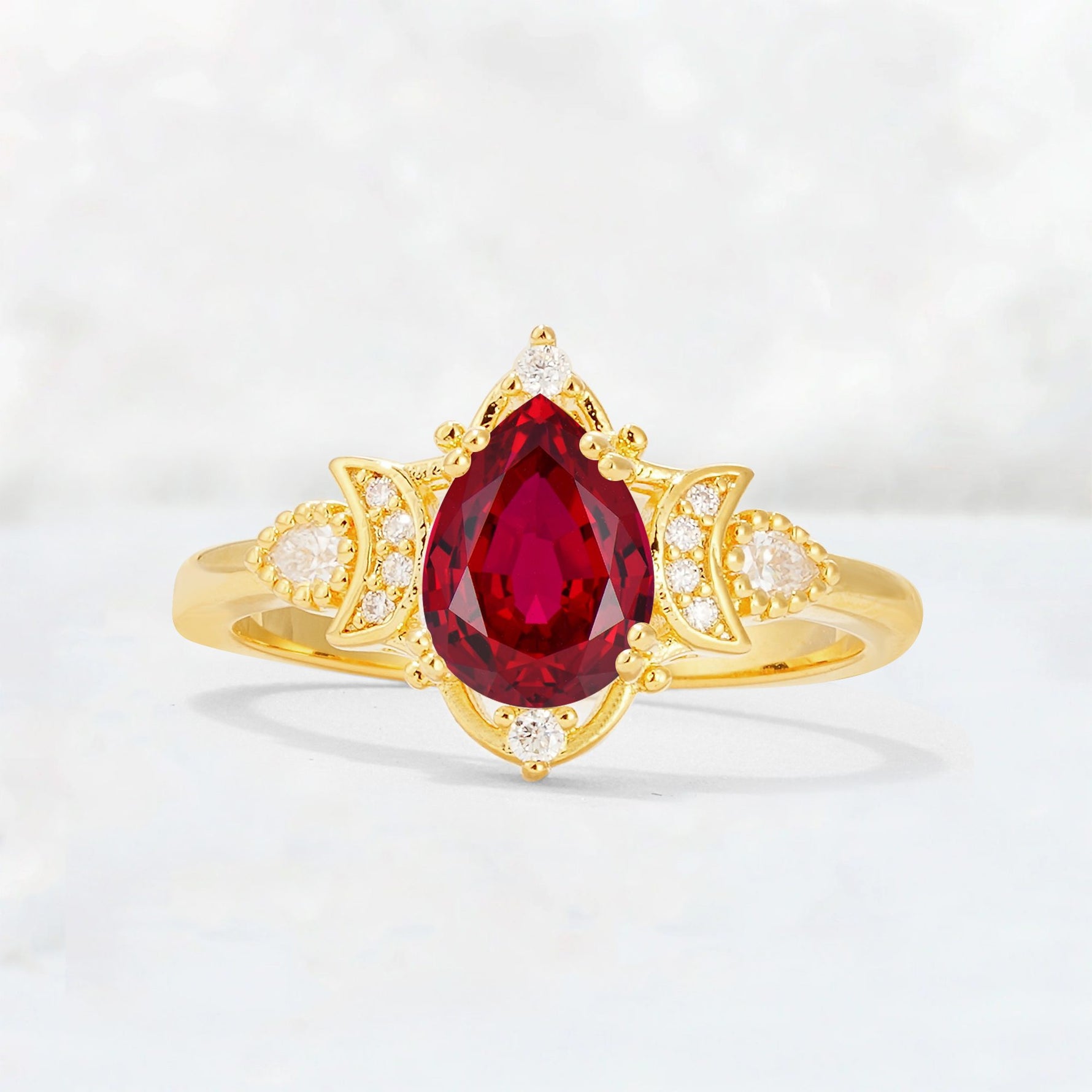Pear Cut Ruby Butterfly Floral Halo Engagement Ring - Additional view
