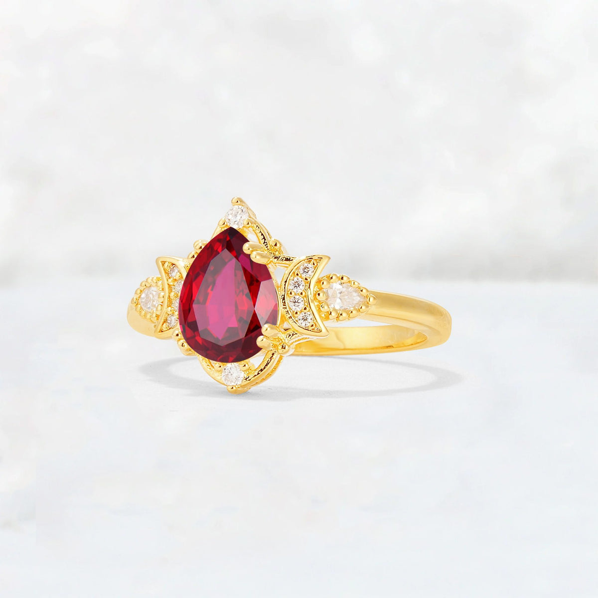 Pear Cut Ruby Butterfly Floral Halo Engagement Ring - Additional view