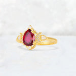 Pear Cut Ruby Butterfly Floral Halo Engagement Ring - Additional view