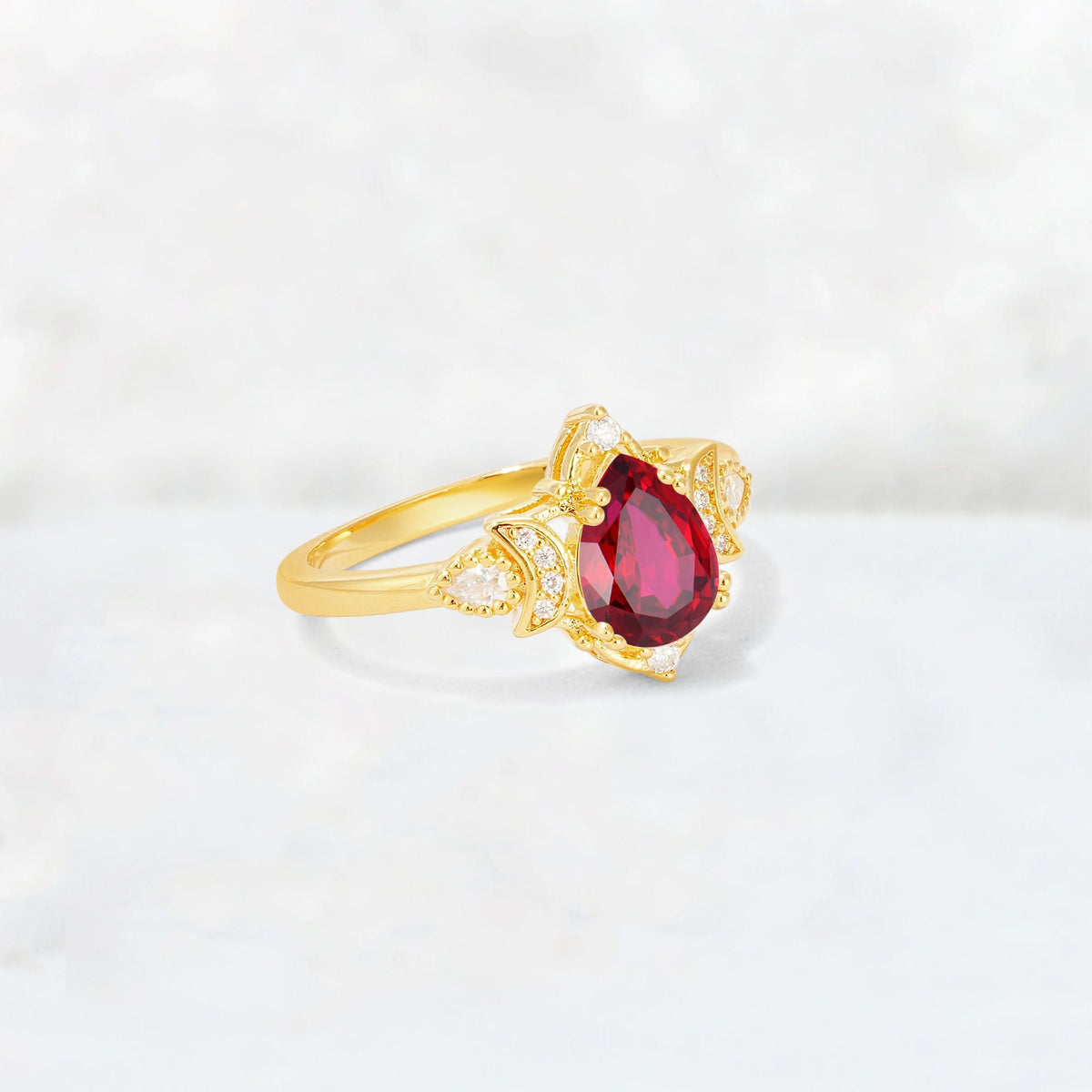 Pear Cut Ruby Butterfly Floral Halo Engagement Ring - Additional view