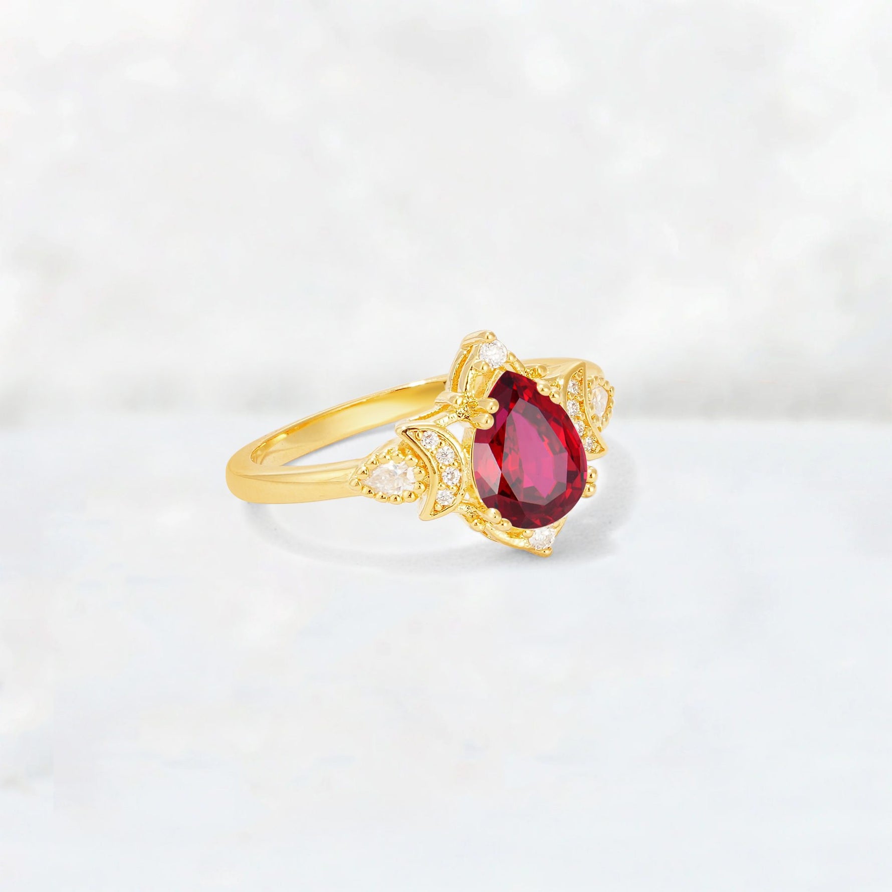 Pear Cut Ruby Butterfly Floral Halo Engagement Ring - Additional view
