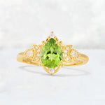Pear Cut Peridot Butterfly Floral Halo Engagement Ring - Additional view
