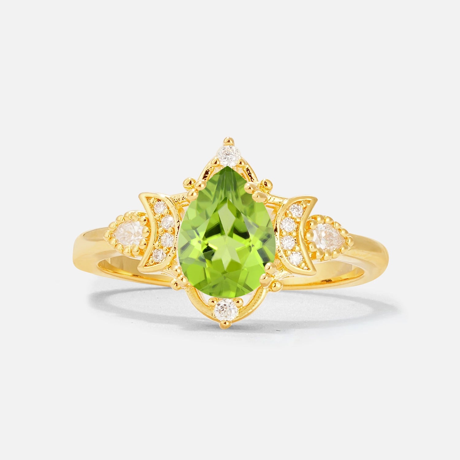 Pear Cut Peridot Butterfly Floral Halo Engagement Ring