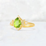 Pear Cut Peridot Butterfly Floral Halo Engagement Ring - Additional view
