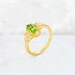 Pear Cut Peridot Butterfly Floral Halo Engagement Ring - Additional view