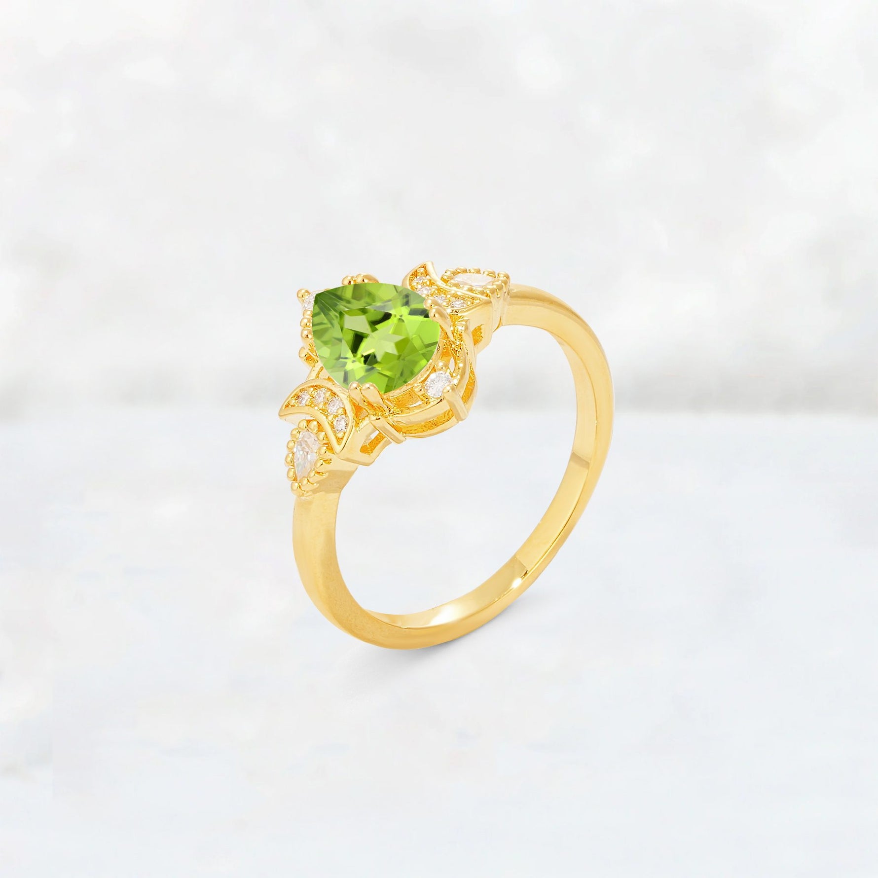 Pear Cut Peridot Butterfly Floral Halo Engagement Ring - Additional view