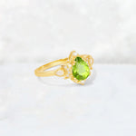 Pear Cut Peridot Butterfly Floral Halo Engagement Ring - Additional view
