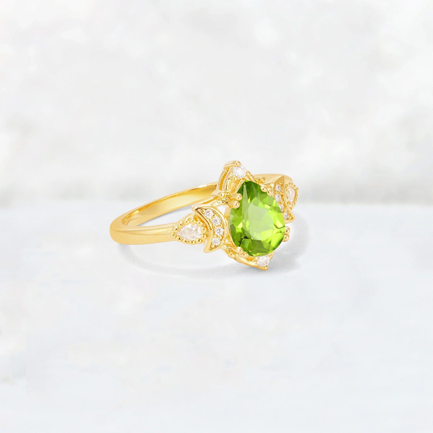 Pear Cut Peridot Butterfly Floral Halo Engagement Ring - Additional view