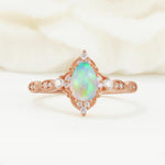 Vintage Pear Cut Fire Opal Scalloped Halo Engagement Ring - Additional view