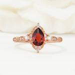 Vintage Pear Cut Garnet Scalloped Halo Engagement Ring - Additional view