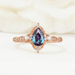 Vintage Pear Cut Alexandrite Scalloped Halo Engagement Ring - Additional view