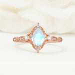 Vintage Pear Cut Moonstone Scalloped Halo Engagement Ring - Additional view