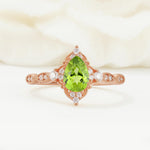 Vintage Pear Cut Peridot Scalloped Halo Engagement Ring - Additional view