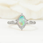 Vintage Pear Cut Fire Opal Scalloped Halo Engagement Ring - Additional view