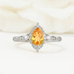 Vintage Pear Cut Citrine Scalloped Halo Engagement Ring - Additional view