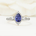 Vintage Pear Cut Tanzanite Scalloped Halo Engagement Ring - Additional view
