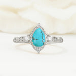 Vintage Pear Cut Turquoise Scalloped Halo Engagement Ring - Additional view