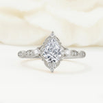 Vintage Pear Cut Lab Diamond Scalloped Halo Engagement Ring - Additional view