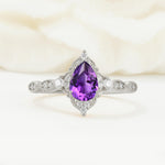 Vintage Pear Cut Amethyst Scalloped Halo Engagement Ring - Additional view