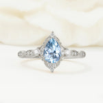 Vintage Pear Cut Aquamarine Scalloped Halo Engagement Ring - Additional view