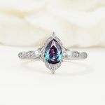 Vintage Pear Cut Alexandrite Scalloped Halo Engagement Ring - Additional view