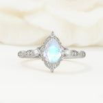 Vintage Pear Cut Moonstone Scalloped Halo Engagement Ring - Additional view