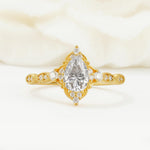 Vintage Pear Cut Moissanite Scalloped Halo Engagement Ring - Additional view