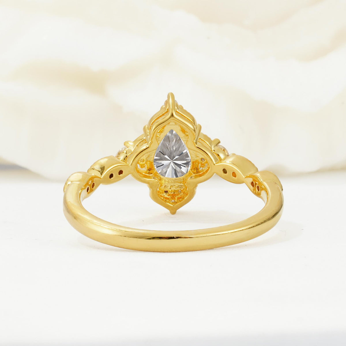 Vintage Pear Cut Moissanite Scalloped Halo Engagement Ring - Additional view