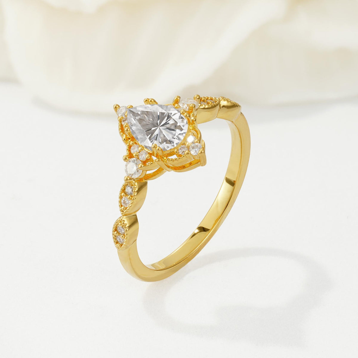 Vintage Pear Cut Moissanite Scalloped Halo Engagement Ring - Additional view