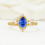 Vintage Pear Cut Sapphire Scalloped Halo Engagement Ring - Additional view