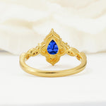 Vintage Pear Cut Sapphire Scalloped Halo Engagement Ring - Additional view