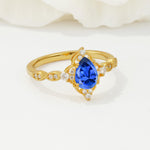 Vintage Pear Cut Sapphire Scalloped Halo Engagement Ring - Additional view