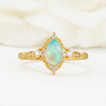 Vintage Pear Cut Fire Opal Scalloped Halo Engagement Ring - Additional view