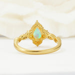 Vintage Pear Cut Fire Opal Scalloped Halo Engagement Ring - Additional view